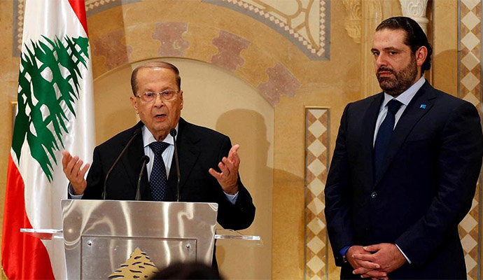 Michel Aoun (izquierda) y Saad Hariri (derecha) durante la conferencia de prensa del pasado 20 de octubre. Fuente: Euronews.