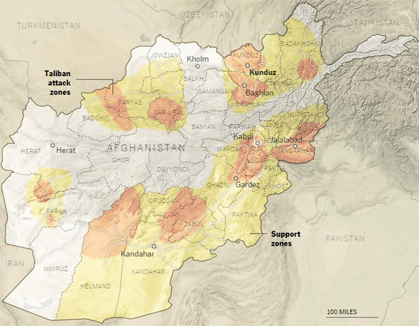 Taliban presence Afhanistan 2015 NYT